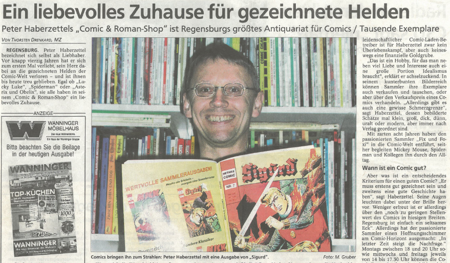 Pressebericht in Mittelbayerischer Zeitung über Comic- und Romanshop Regensburg